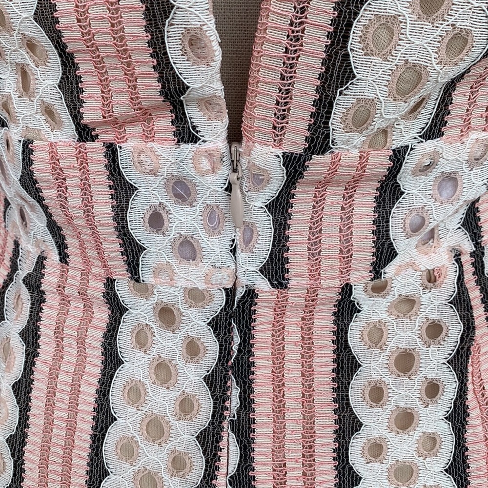 ❌DONATED❌Blush Pink Crochet Eyelets Striped Deep V Lined Dress - Picture 10 of 17